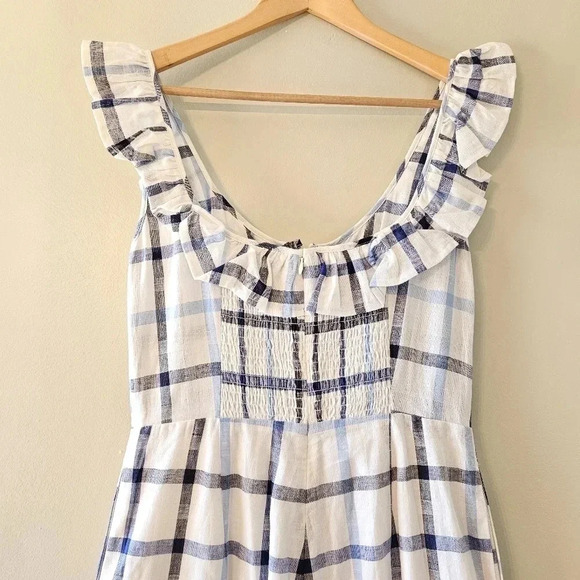 Red Carter Lola Plaid Gingham Linen Cotton Blend Jumpsuit Blue White Size Small. - Picture 14 of 16